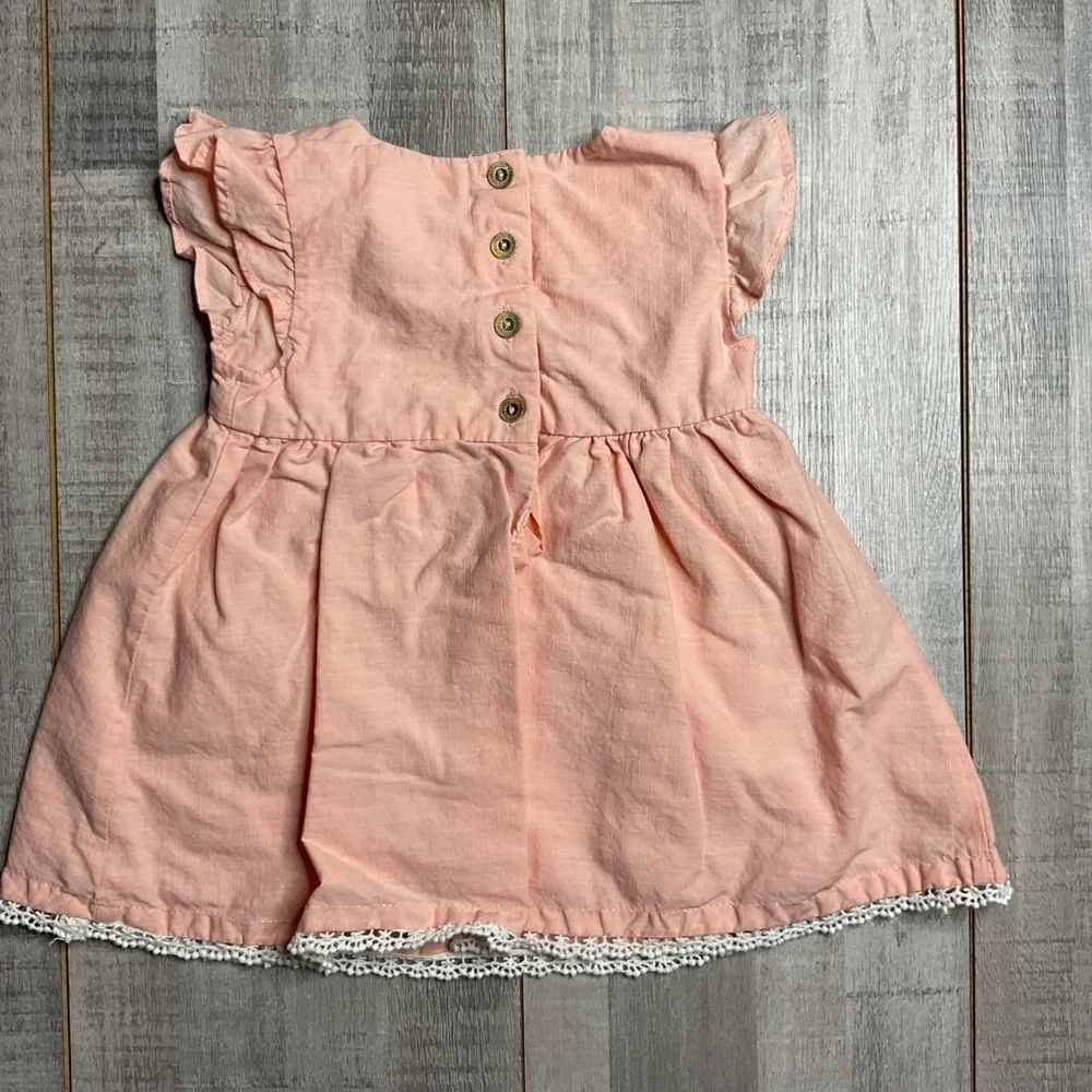 Rachel Zoe Baby Girl Peach Floral Embroidered Flutter Sleeve Dress 12M Lace Trim